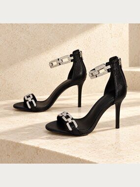 Lauren Lorraine Farla Black Crystal Chain Ankle Strap Heels US 11 NIB